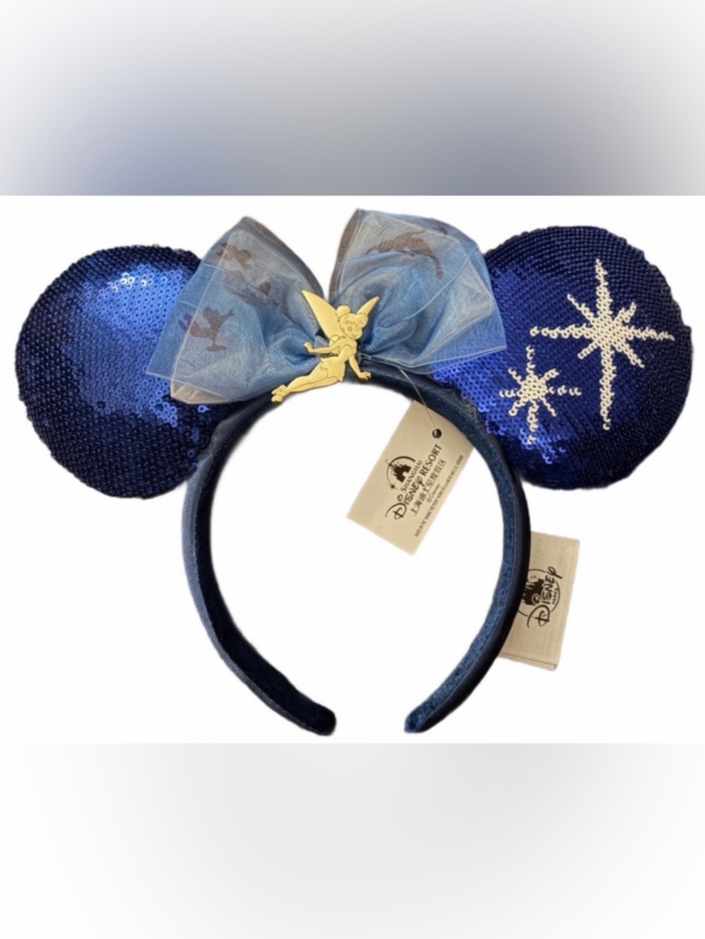 Disney Tinker Bell Navy Starburst Sequin Minnie Ears Headband